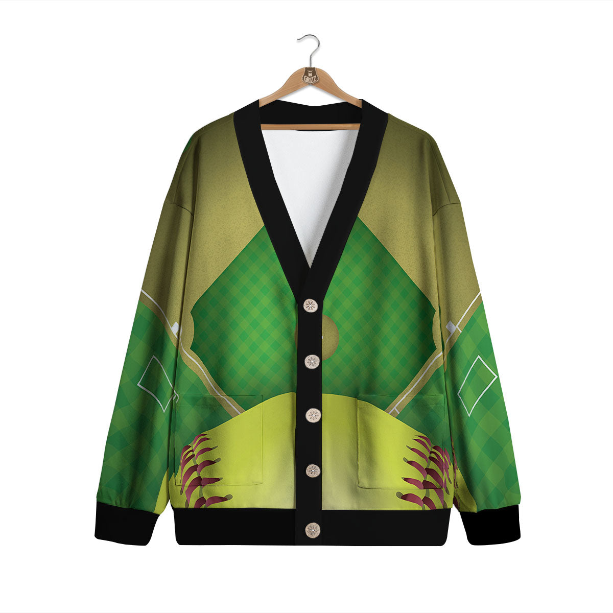 Ball And Softball Field Print Cardigan-grizzshop