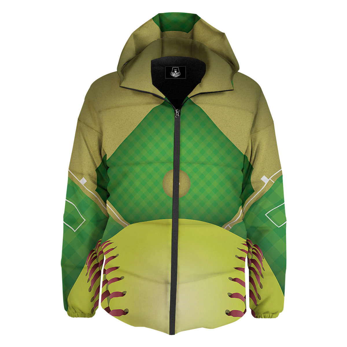 Ball And Softball Field Print Down Jacket-grizzshop