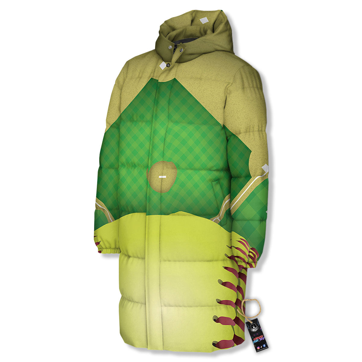 Ball And Softball Field Print Long Down Jacket-grizzshop
