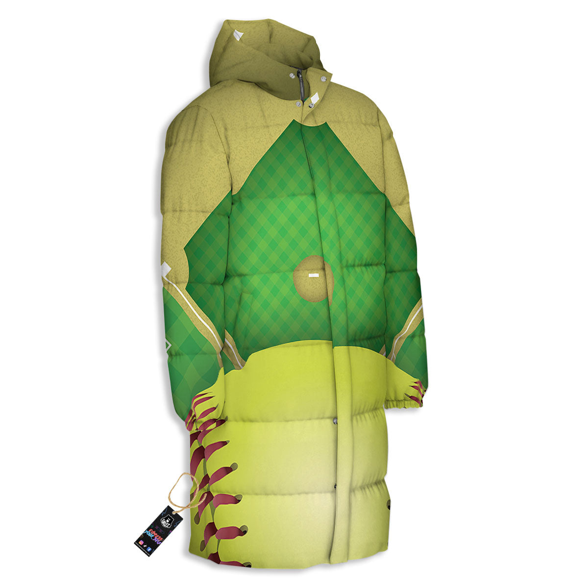 Ball And Softball Field Print Long Down Jacket-grizzshop