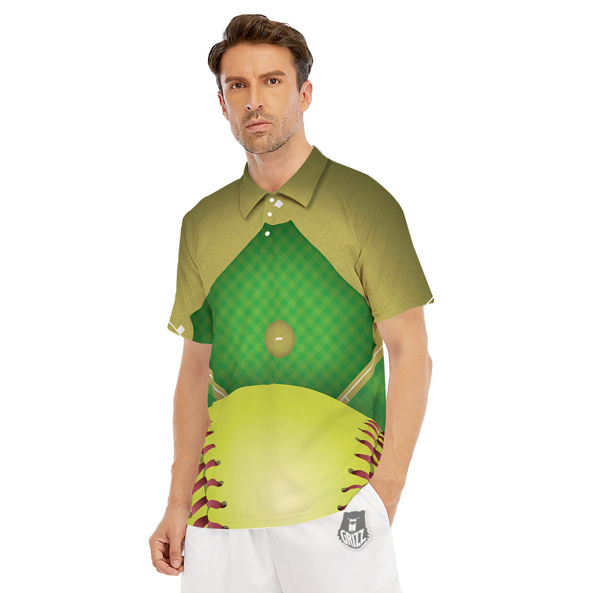 Ball And Softball Field Print Men's Golf Shirts-grizzshop