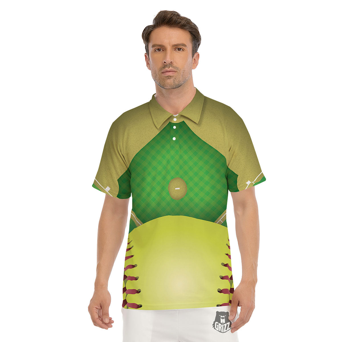 Ball And Softball Field Print Men's Golf Shirts-grizzshop
