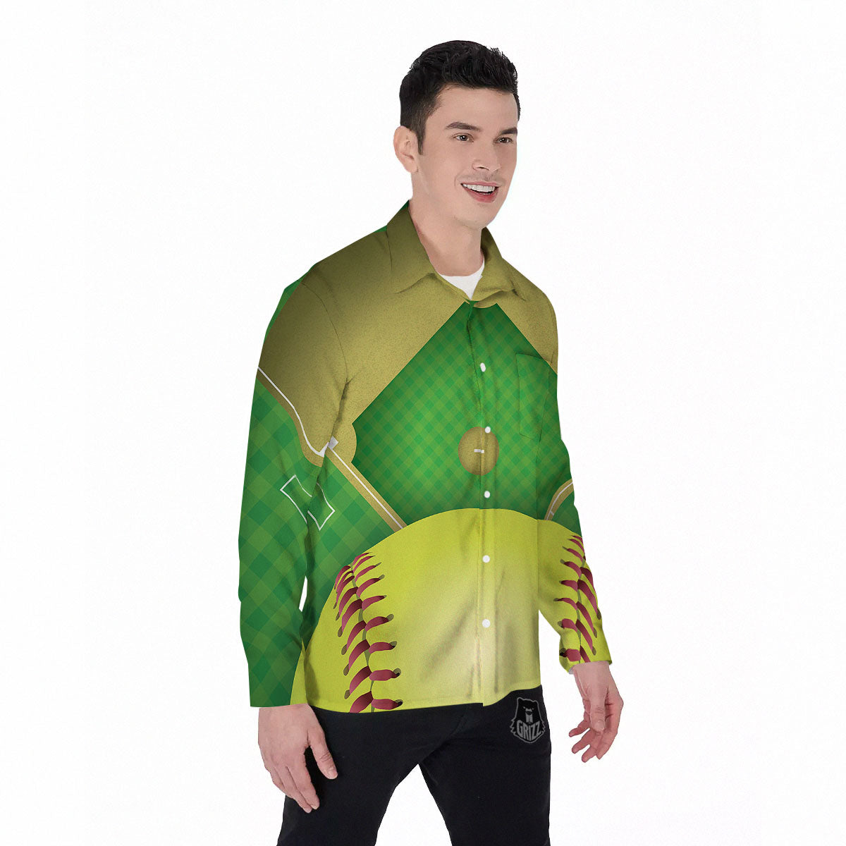 Ball And Softball Field Print Men's Long Sleeve Shirts-grizzshop