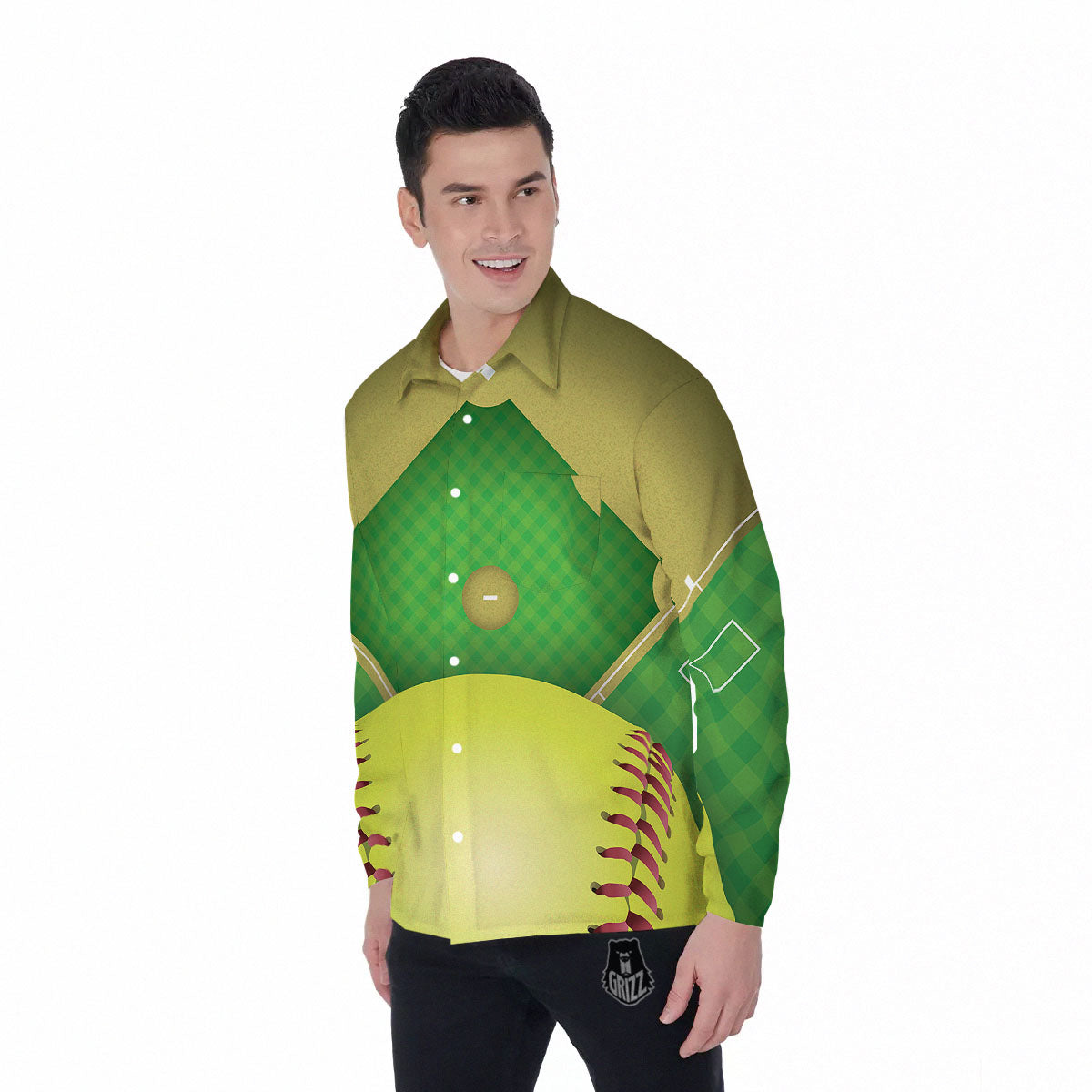 Ball And Softball Field Print Men's Long Sleeve Shirts-grizzshop