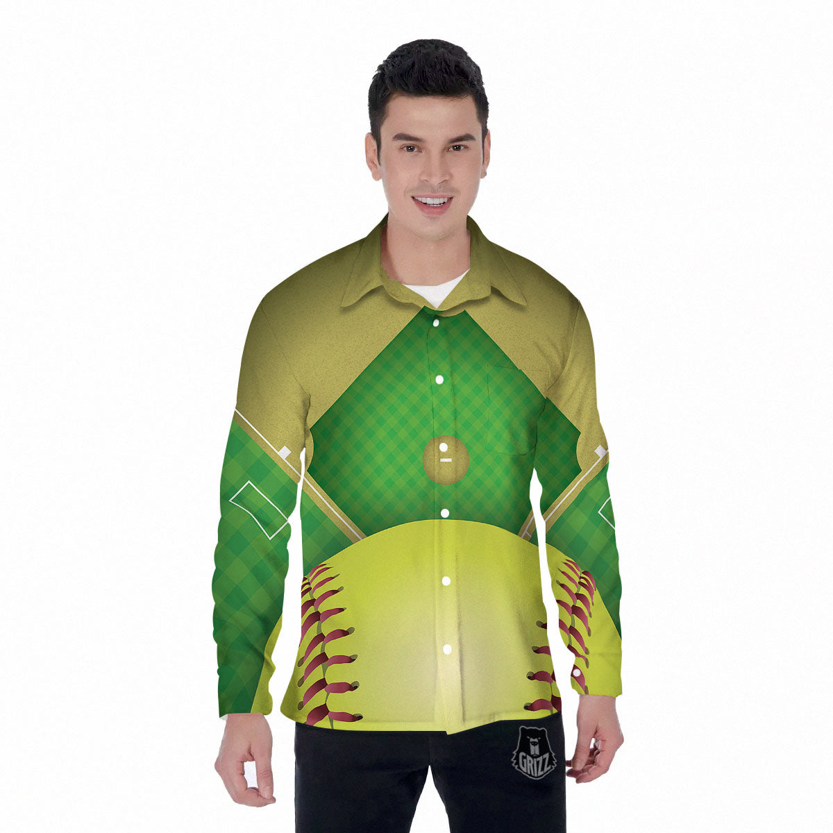 Ball And Softball Field Print Men's Long Sleeve Shirts-grizzshop