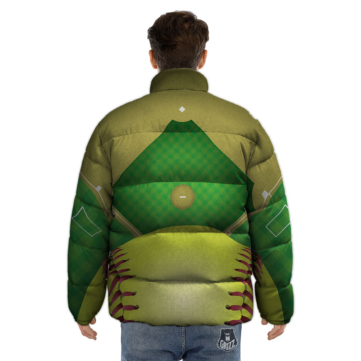 Ball And Softball Field Print Puffer Jacket-grizzshop