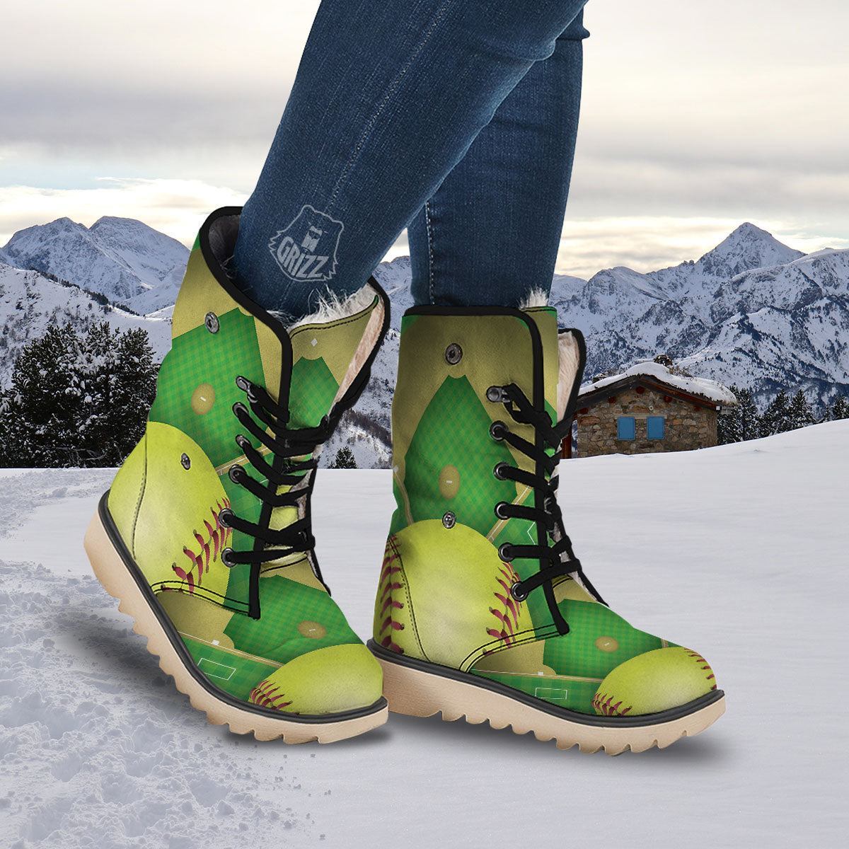 Ball And Softball Field Print Snow Boots-grizzshop