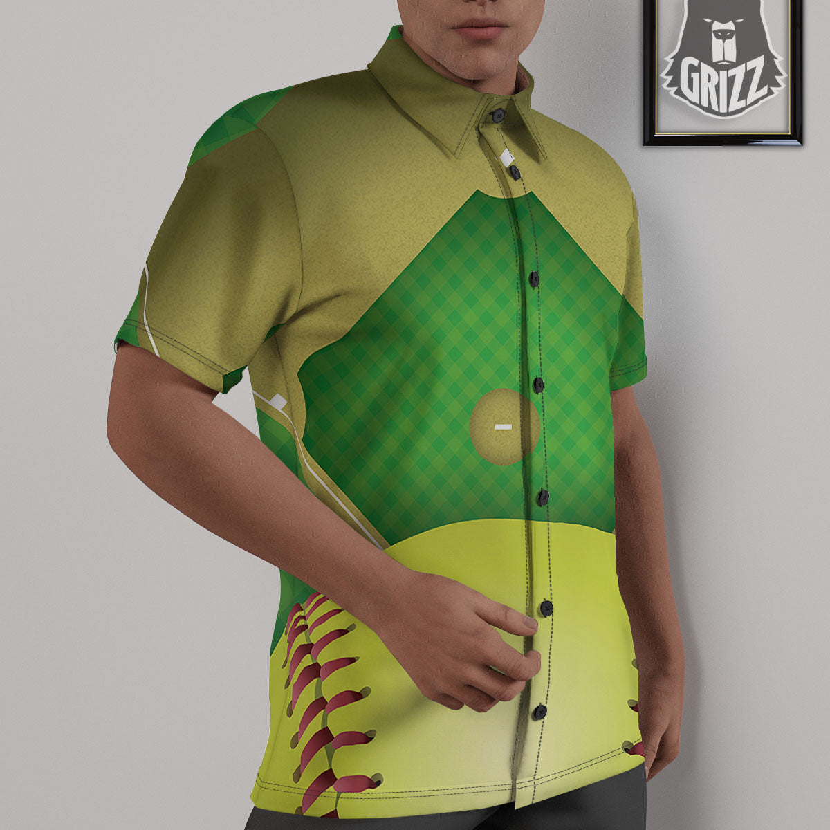 Ball And Softball Field Print Untucked Shirts-grizzshop