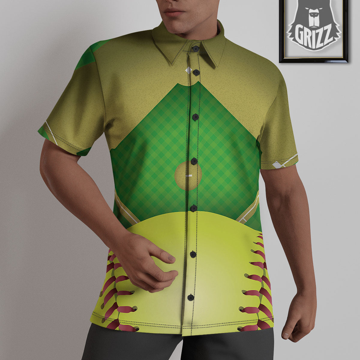 Ball And Softball Field Print Untucked Shirts-grizzshop