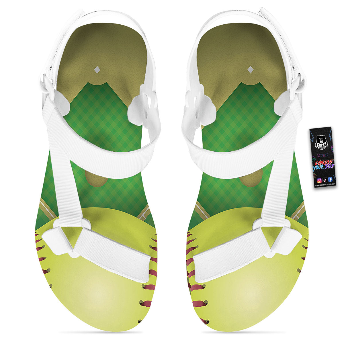 Ball And Softball Field Print White Open Toe Sandals-grizzshop