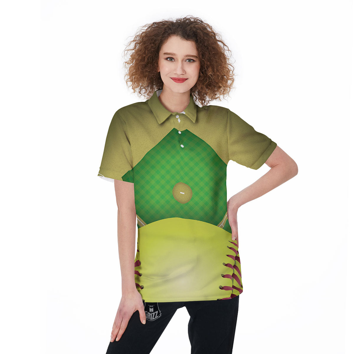 Ball And Softball Field Print Women's Golf Shirts-grizzshop
