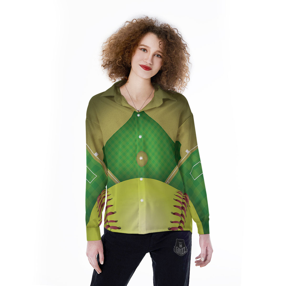 Ball And Softball Field Print Women's Long Sleeve Shirts-grizzshop