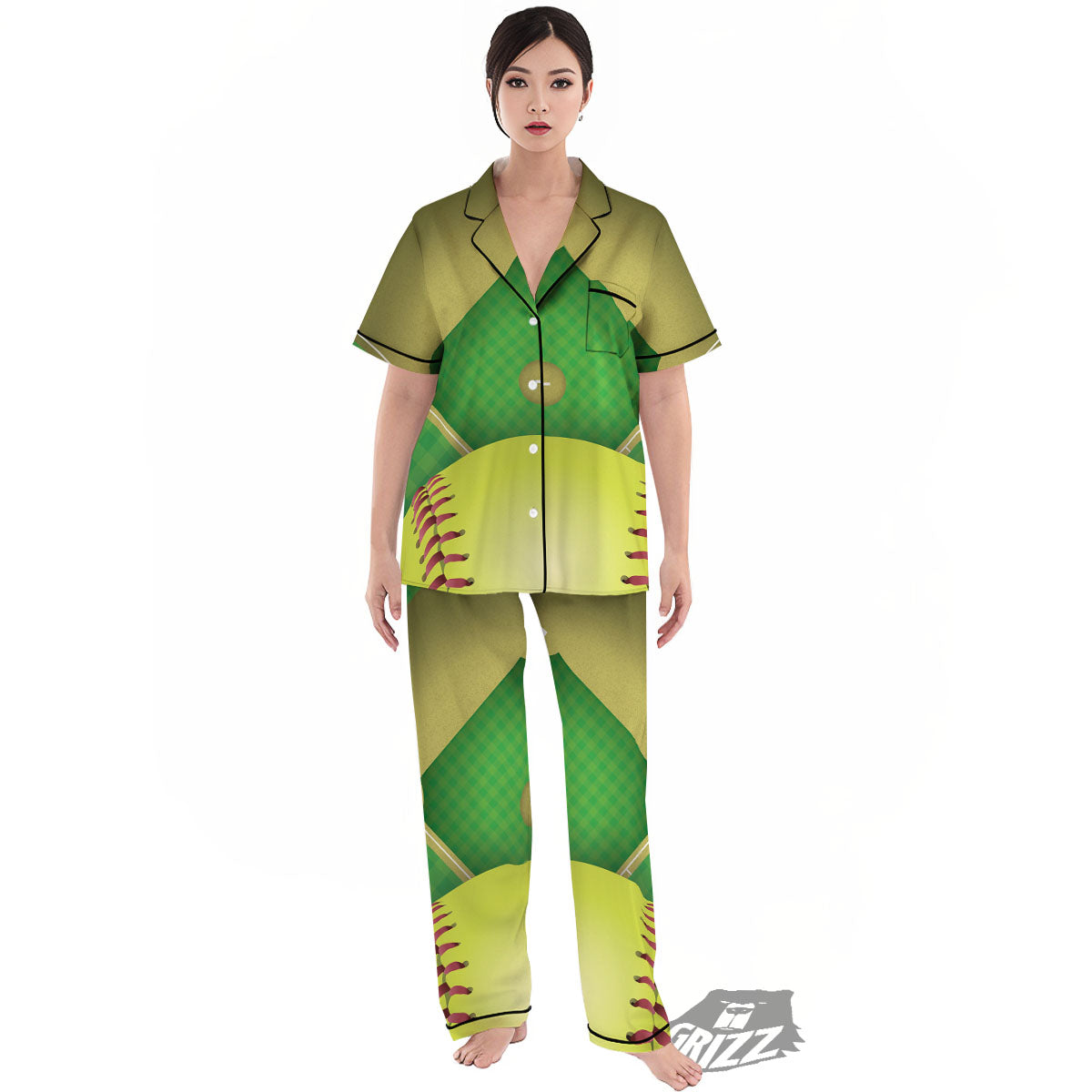 Ball And Softball Field Print Women's Pajamas Set-grizzshop
