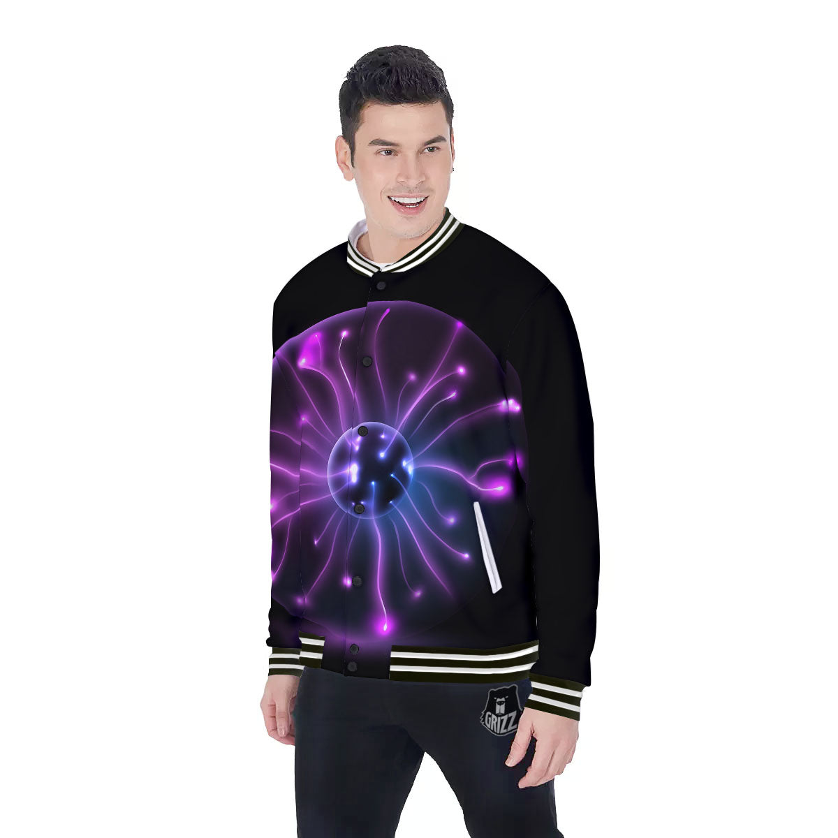Ball Plasma Print Baseball Jacket-grizzshop