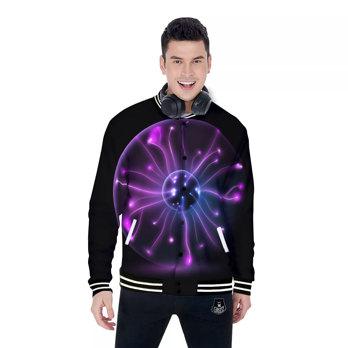 Ball Plasma Print Baseball Jacket-grizzshop
