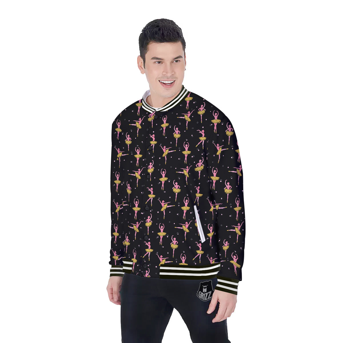 Ballet Dancing Print Pattern Baseball Jacket-grizzshop