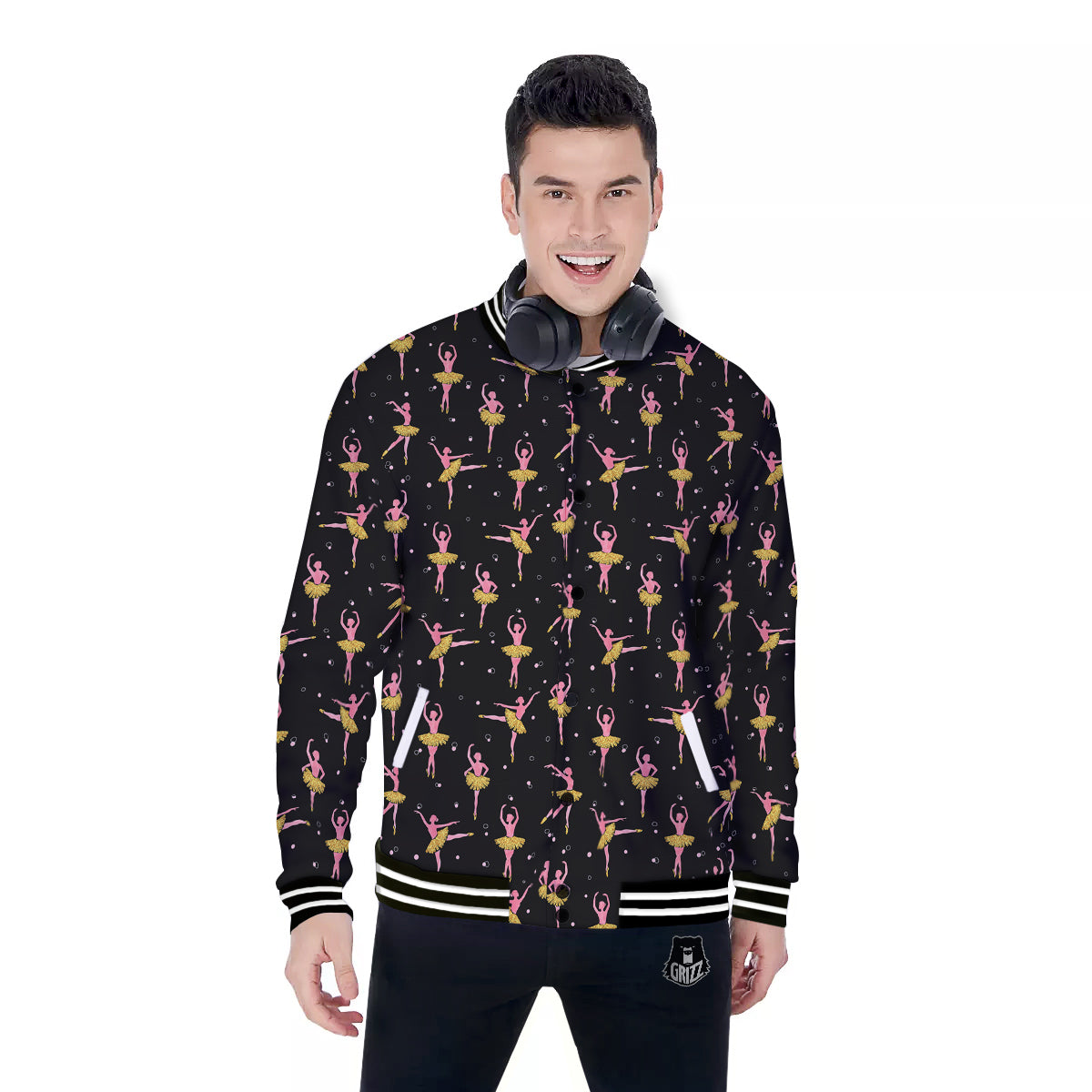 Ballet Dancing Print Pattern Baseball Jacket-grizzshop