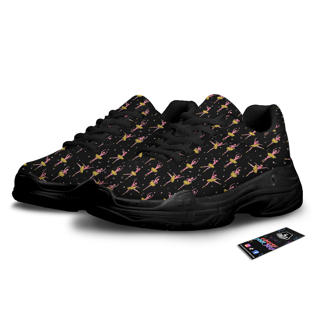 Ballet Dancing Print Pattern Black Chunky Shoes-grizzshop
