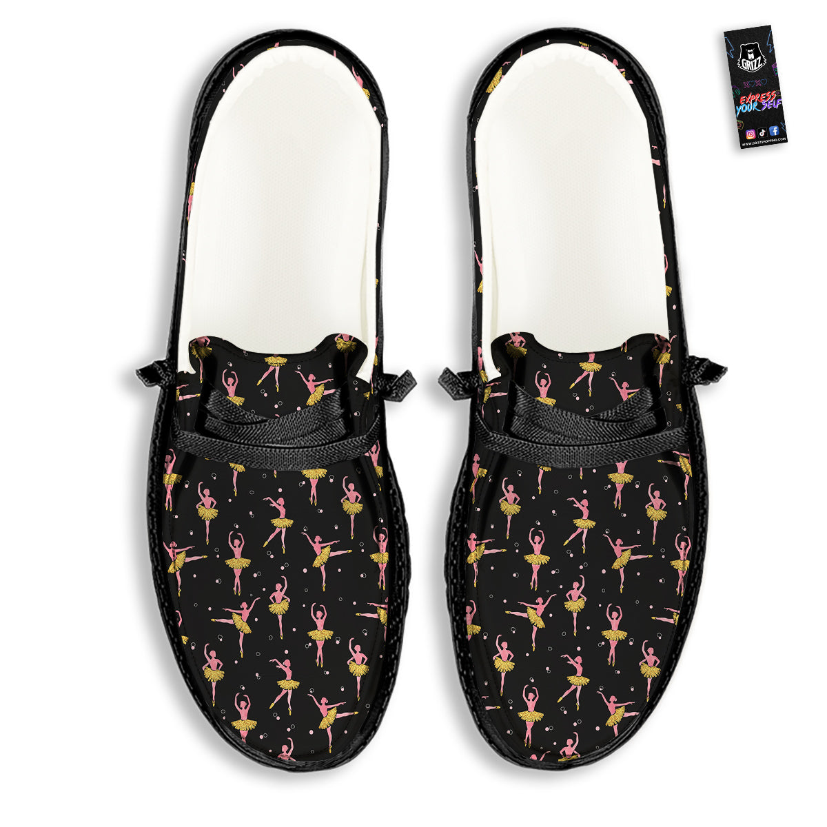 Ballet Dancing Print Pattern Black Loafers-grizzshop