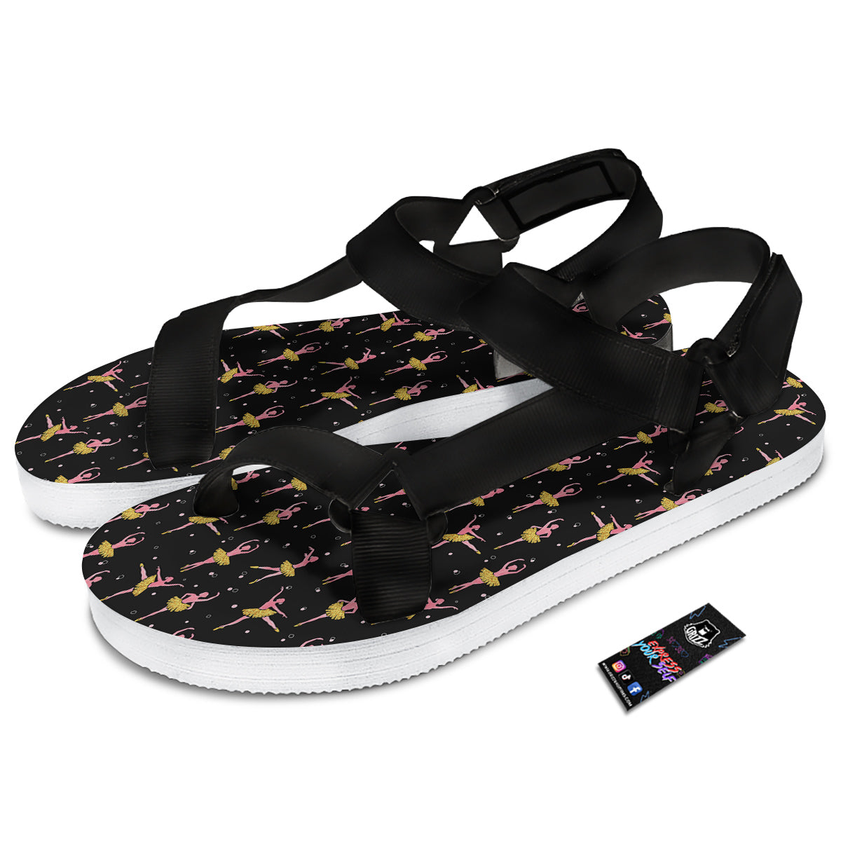 Ballet Dancing Print Pattern Black Open Toe Sandals-grizzshop