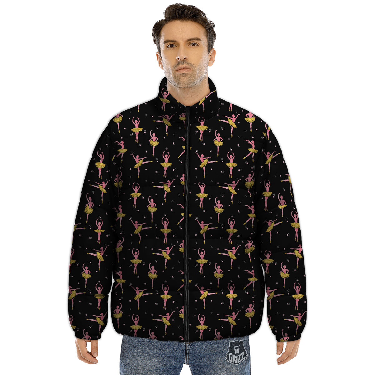 Ballet Dancing Print Pattern Puffer Jacket-grizzshop