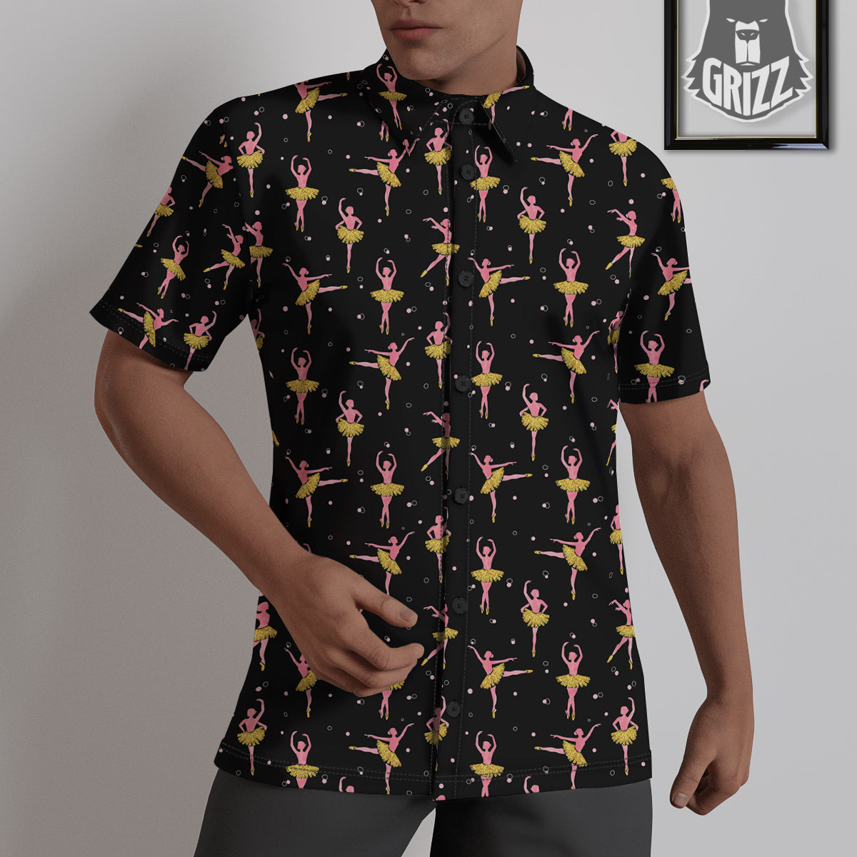 Ballet Dancing Print Pattern Untucked Shirts-grizzshop