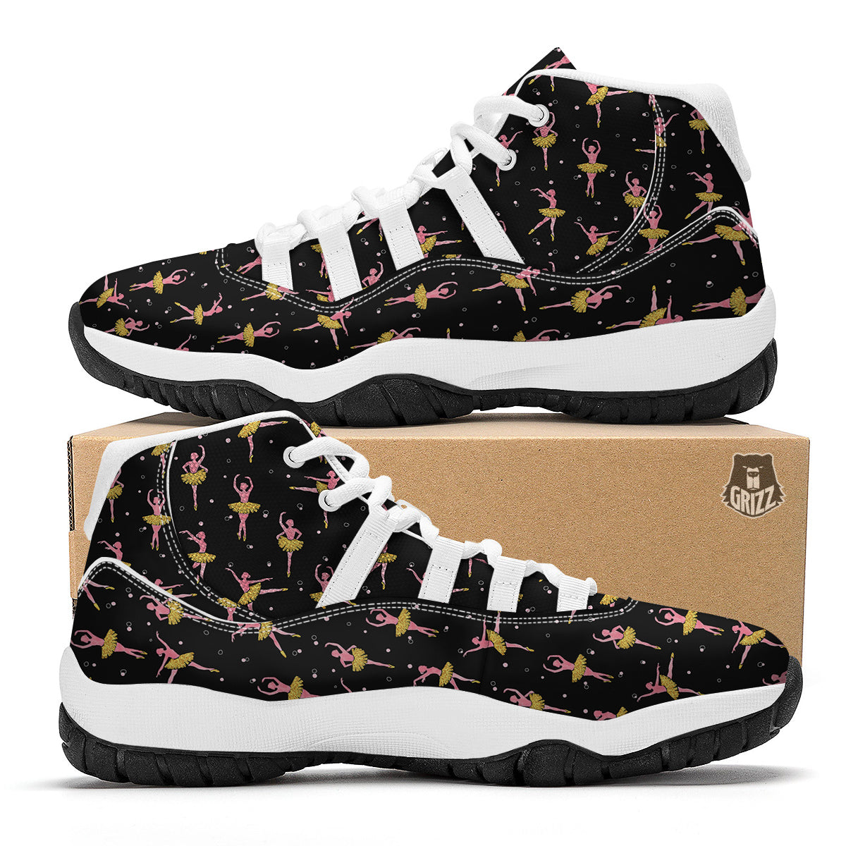 Ballet Dancing Print Pattern White Bball Shoes-grizzshop