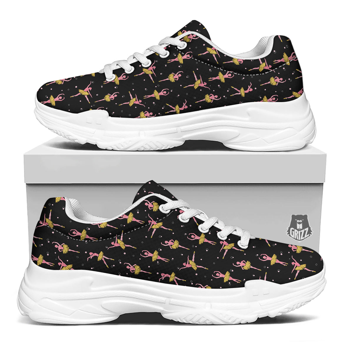Ballet Dancing Print Pattern White Chunky Shoes-grizzshop