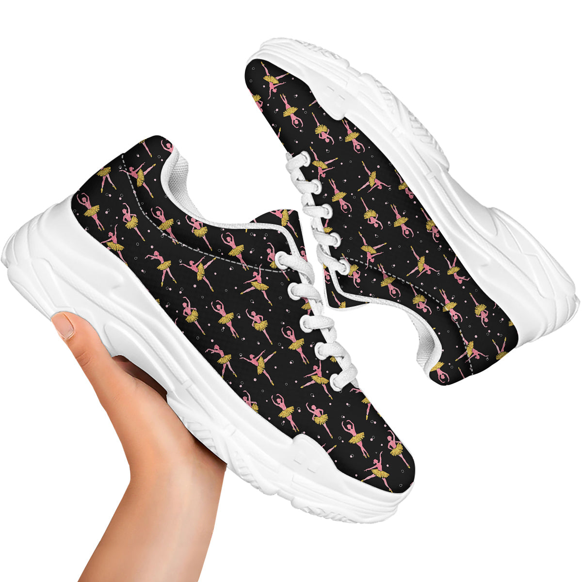Ballet Dancing Print Pattern White Chunky Shoes-grizzshop