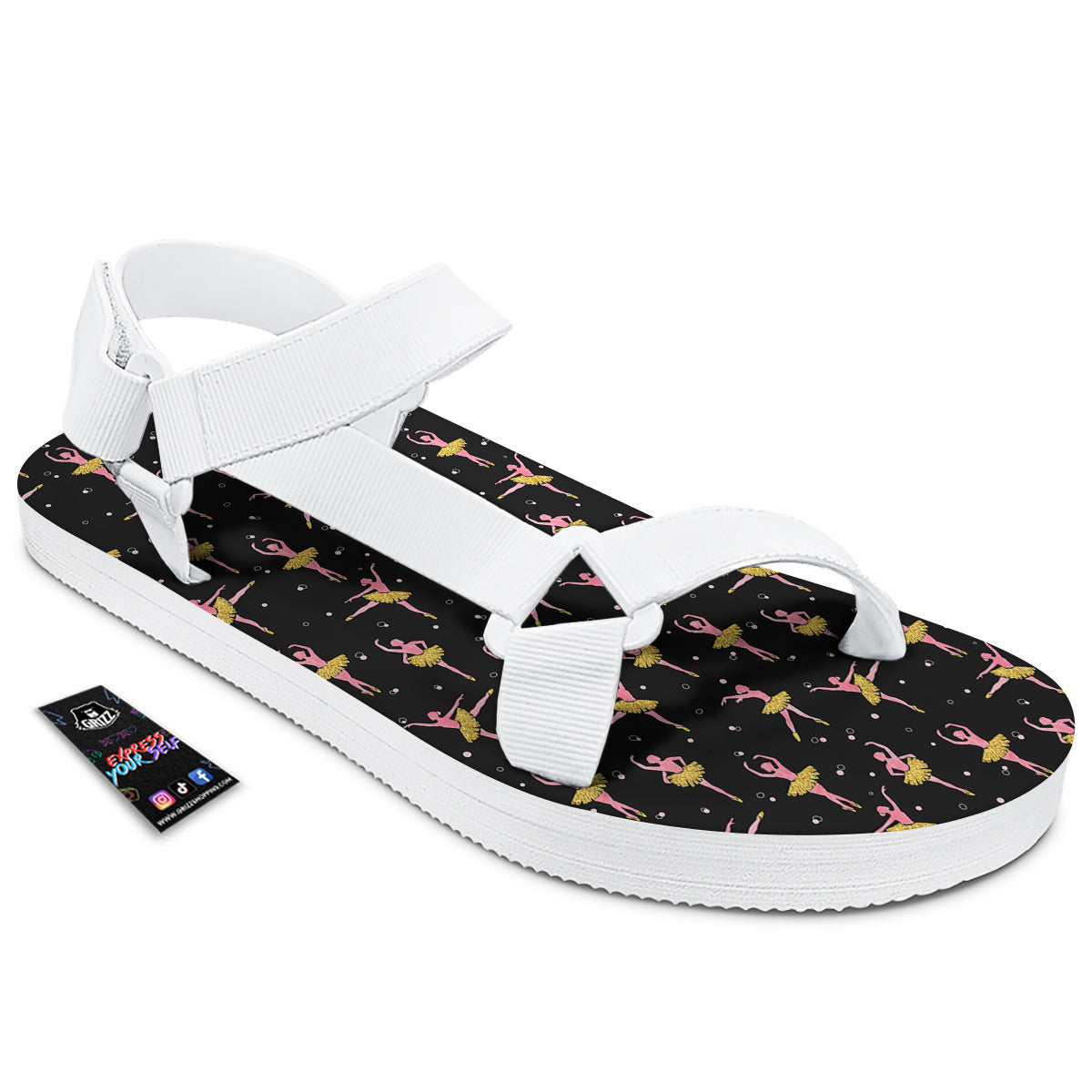 Ballet Dancing Print Pattern White Open Toe Sandals-grizzshop