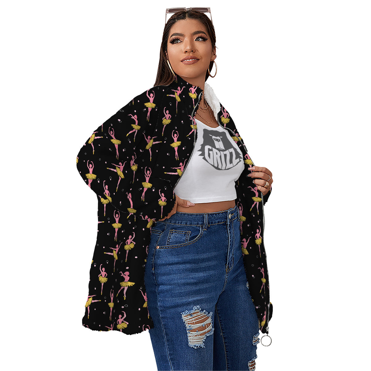 Ballet Dancing Print Pattern Women's Sherpa Jacket-grizzshop