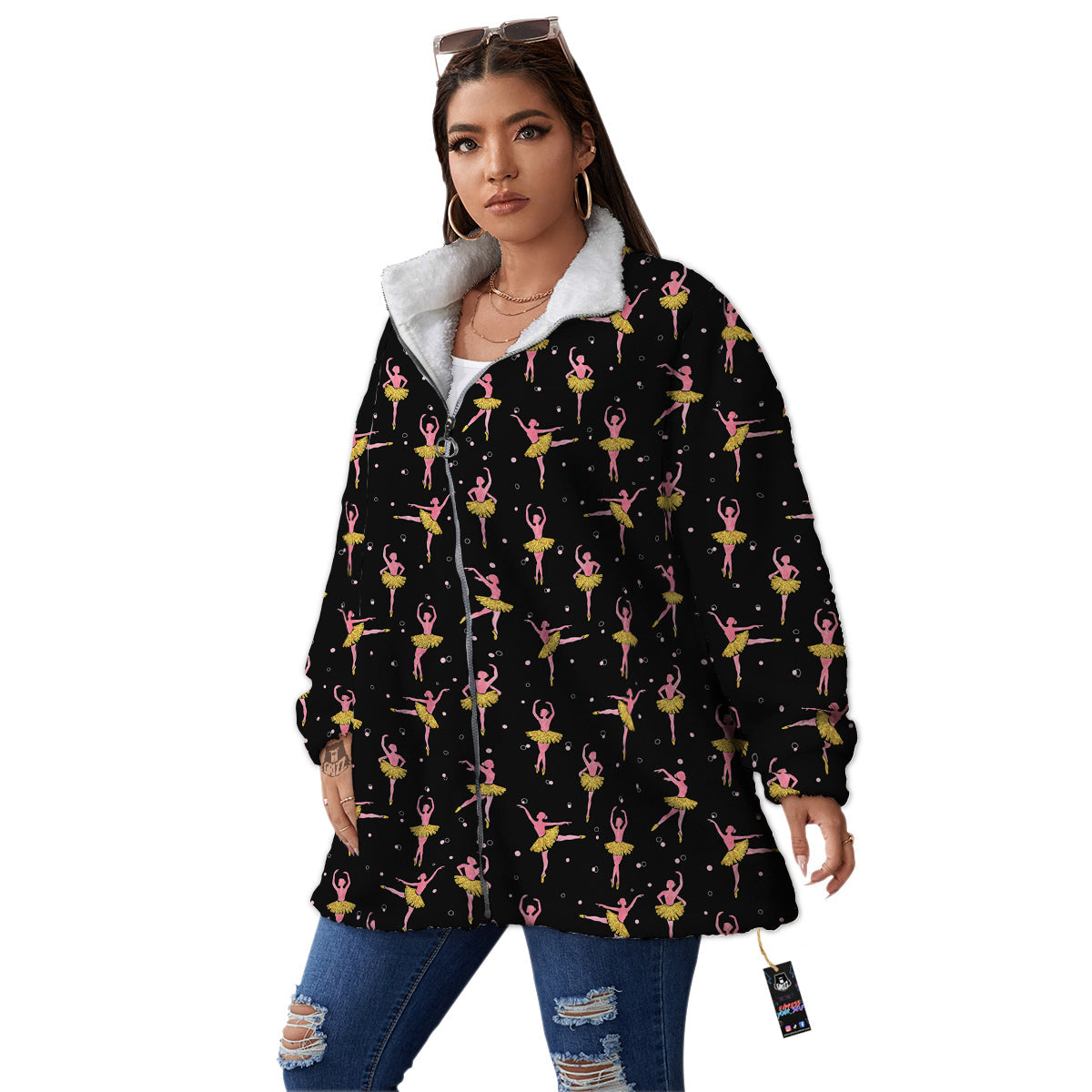Ballet Dancing Print Pattern Women's Sherpa Jacket-grizzshop