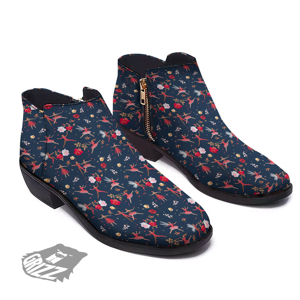 Ballet Floral Print Pattern Ankle Boots-grizzshop