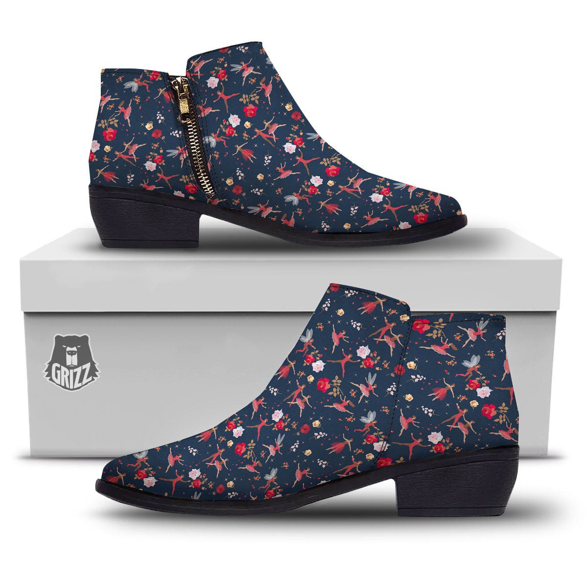 Ballet Floral Print Pattern Ankle Boots-grizzshop