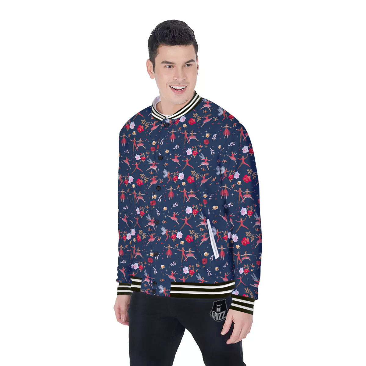 Ballet Floral Print Pattern Baseball Jacket-grizzshop