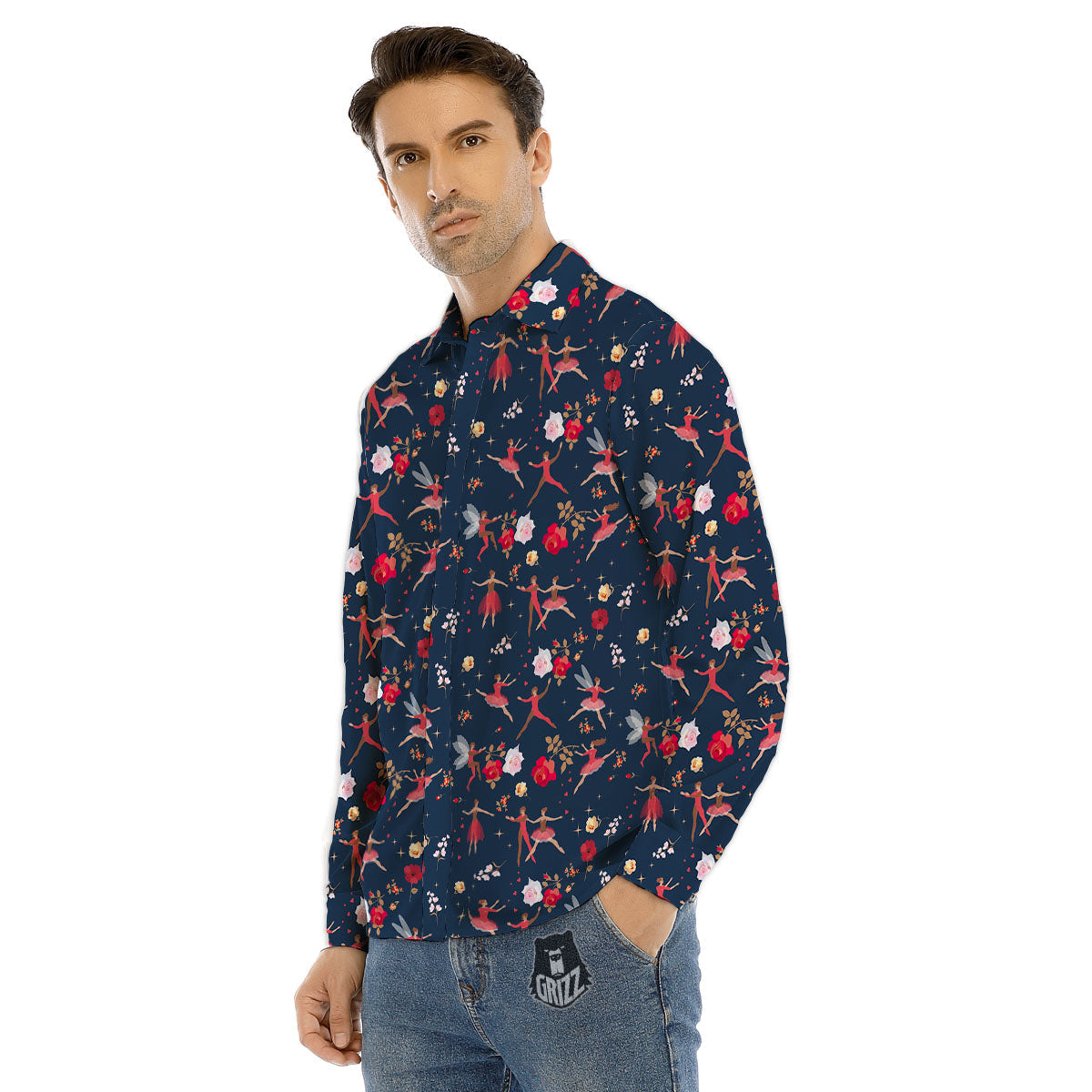 Ballet Floral Print Pattern Men's Dress Shirts-grizzshop