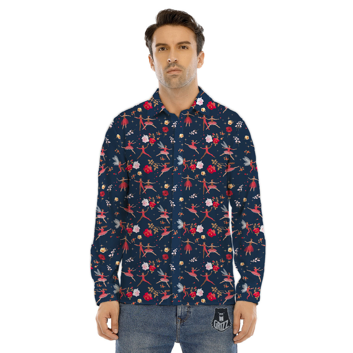 Ballet Floral Print Pattern Men's Dress Shirts-grizzshop