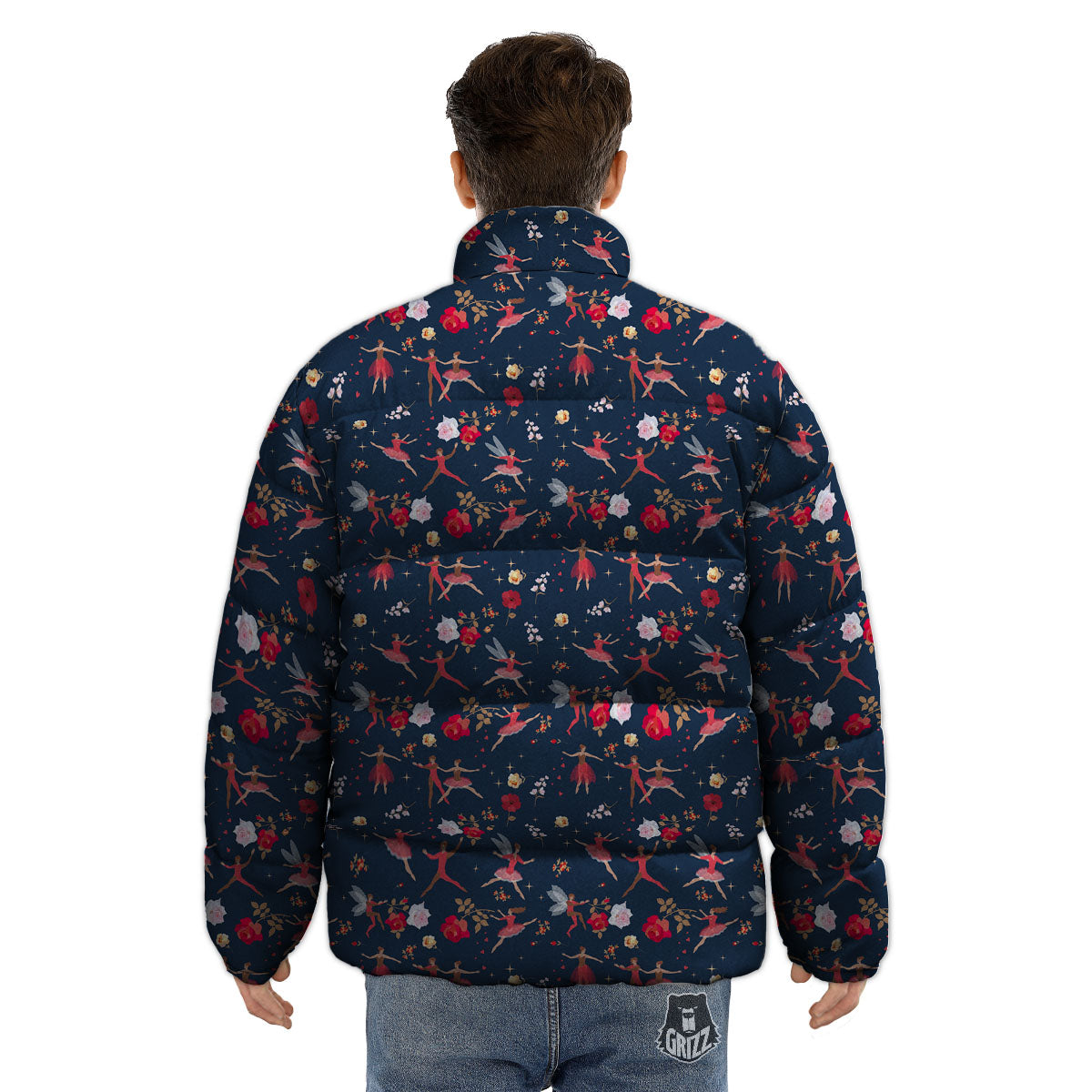 Ballet Floral Print Pattern Puffer Jacket-grizzshop