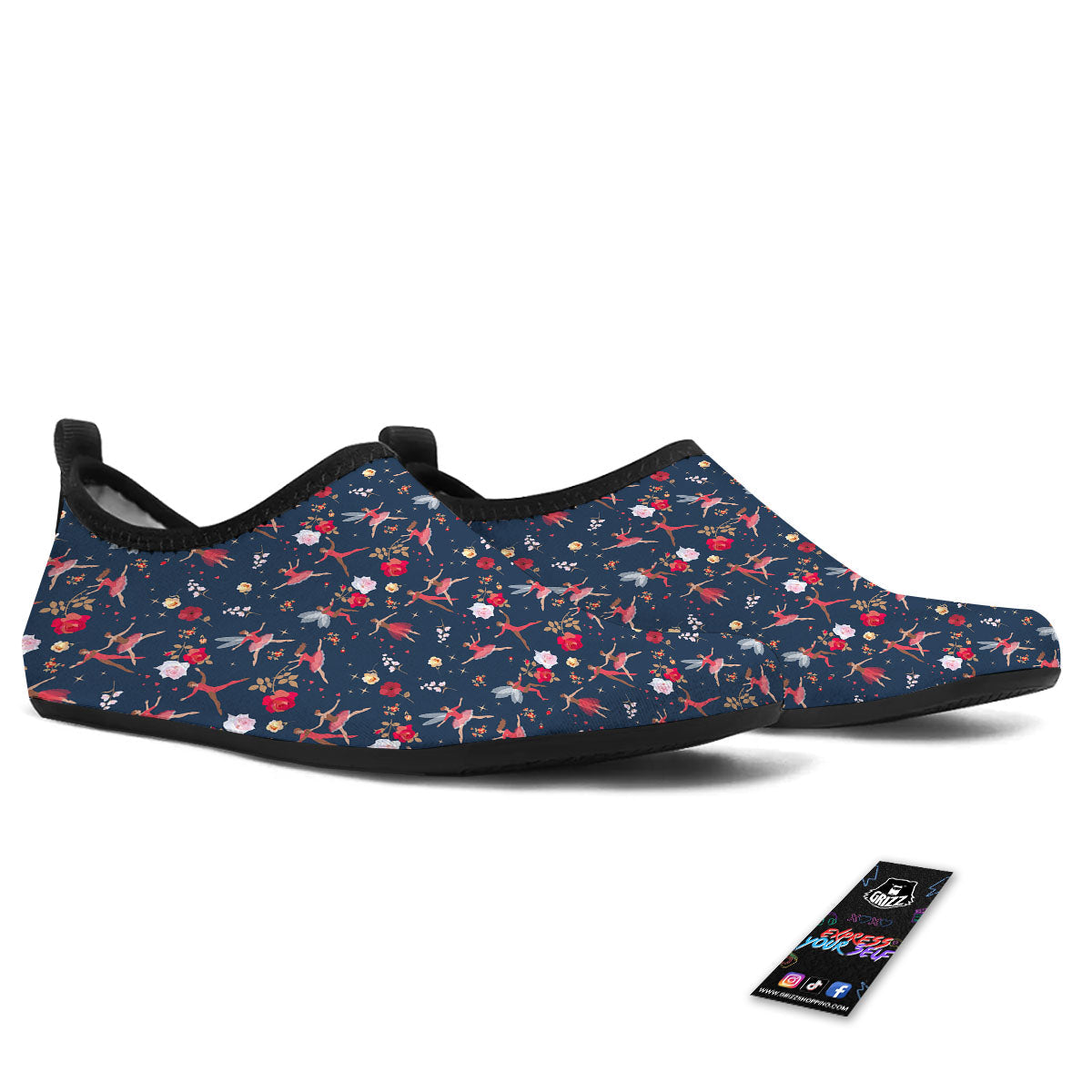 Ballet Floral Print Pattern Water Shoes-grizzshop