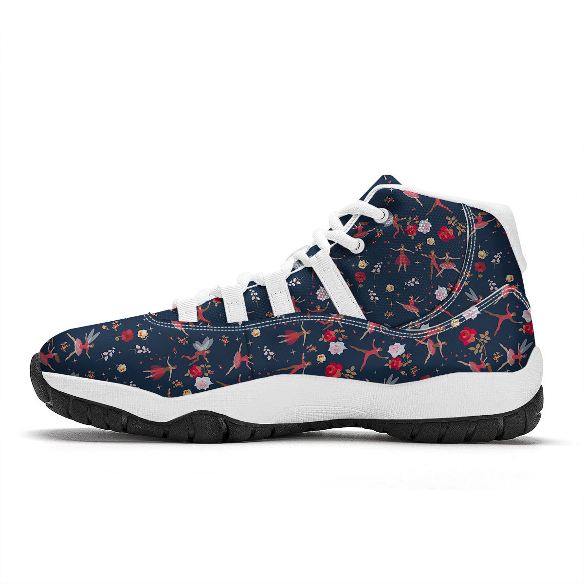 Ballet Floral Print Pattern White Bball Shoes-grizzshop