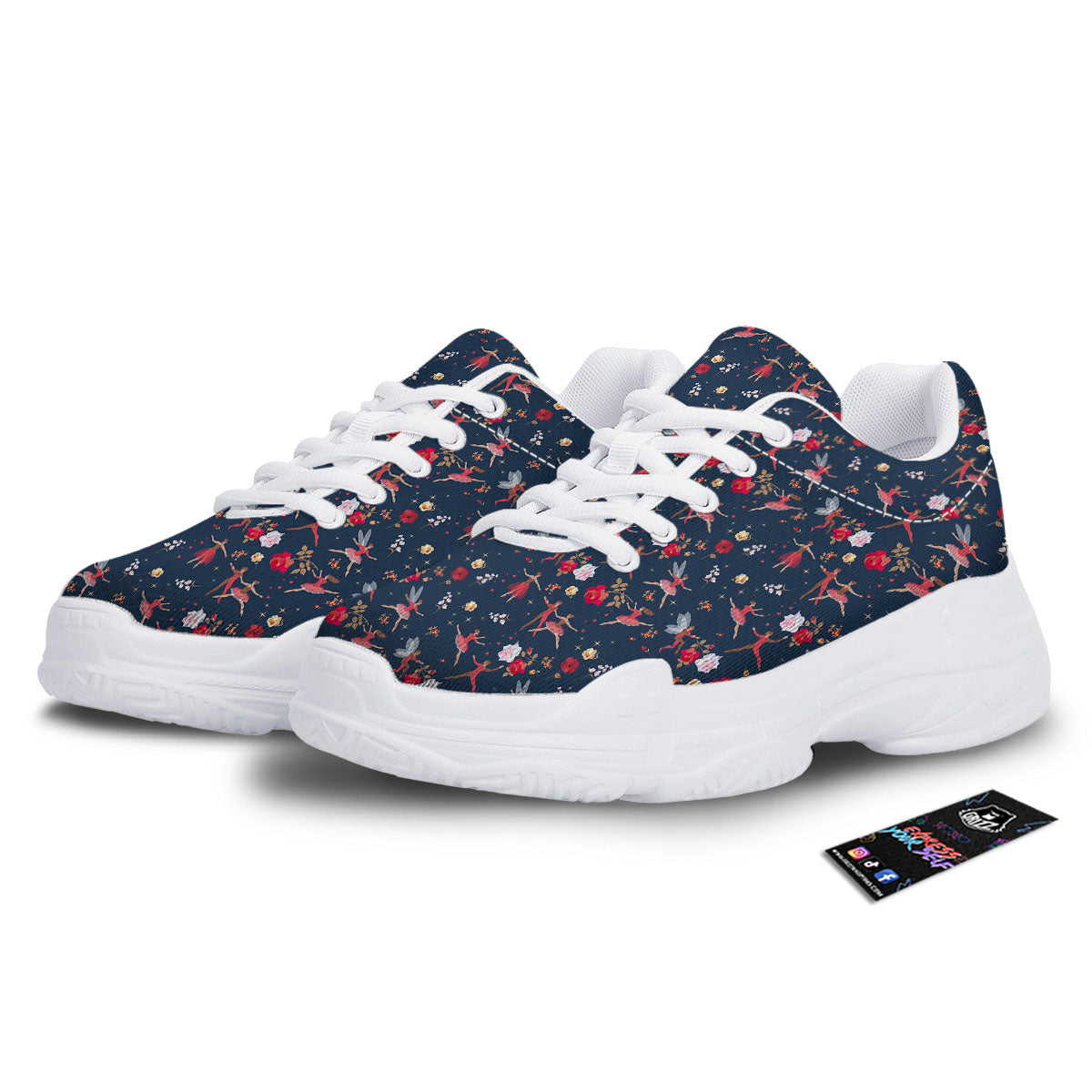 Ballet Floral Print Pattern White Chunky Shoes-grizzshop