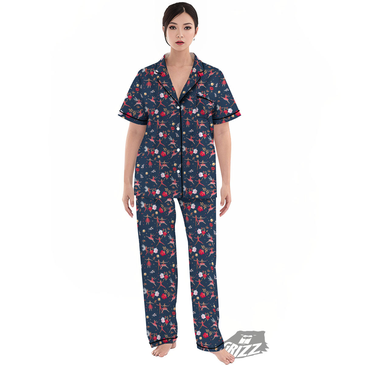 Ballet Floral Print Pattern Women's Pajamas Set-grizzshop