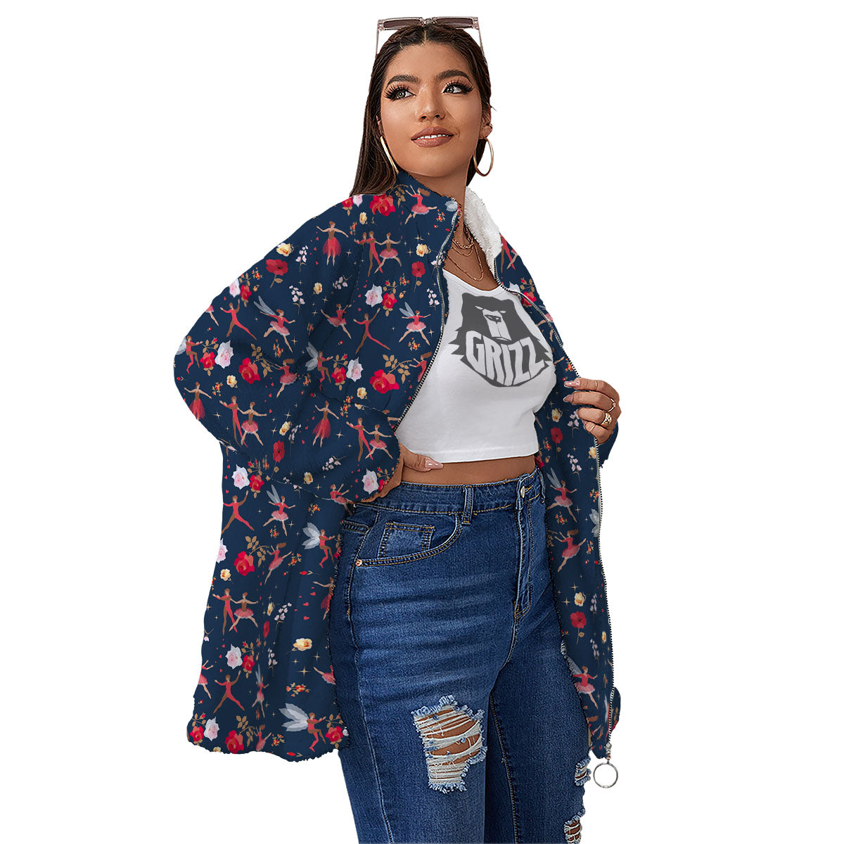 Ballet Floral Print Pattern Women's Sherpa Jacket-grizzshop