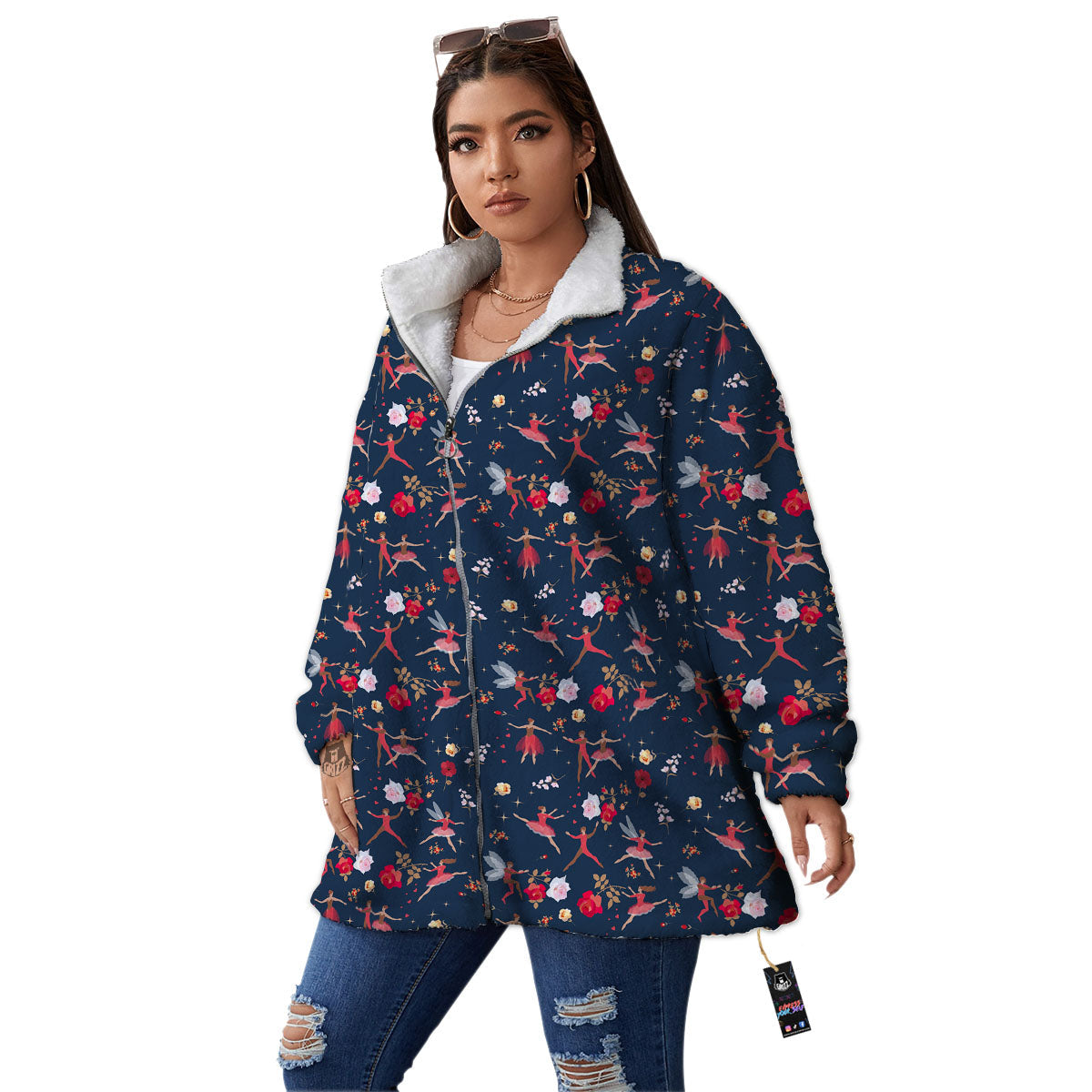 Ballet Floral Print Pattern Women's Sherpa Jacket-grizzshop