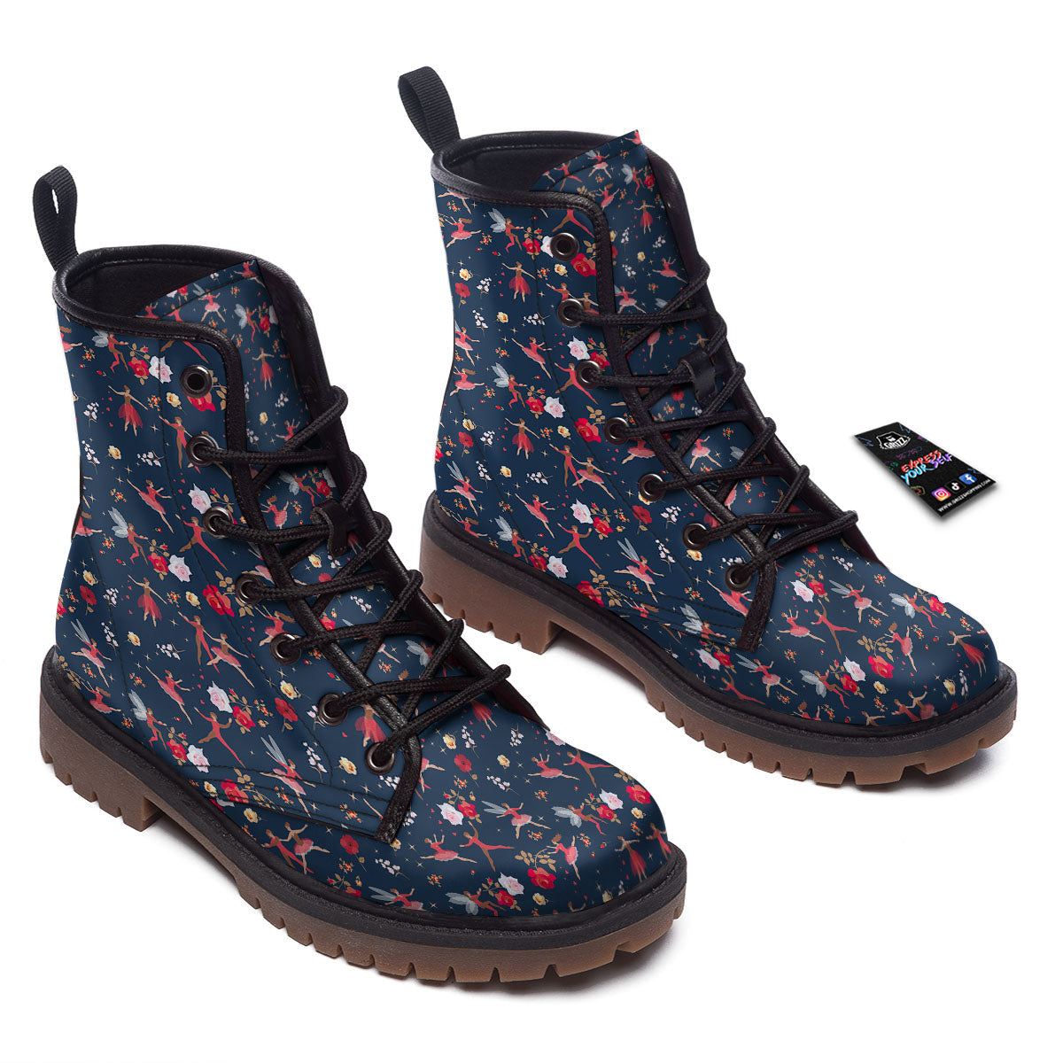 Ballet Floral Print Pattern Work Boots-grizzshop