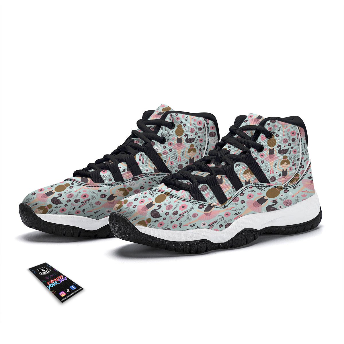 Ballet Girl Pattern Print Black Bball Shoes-grizzshop