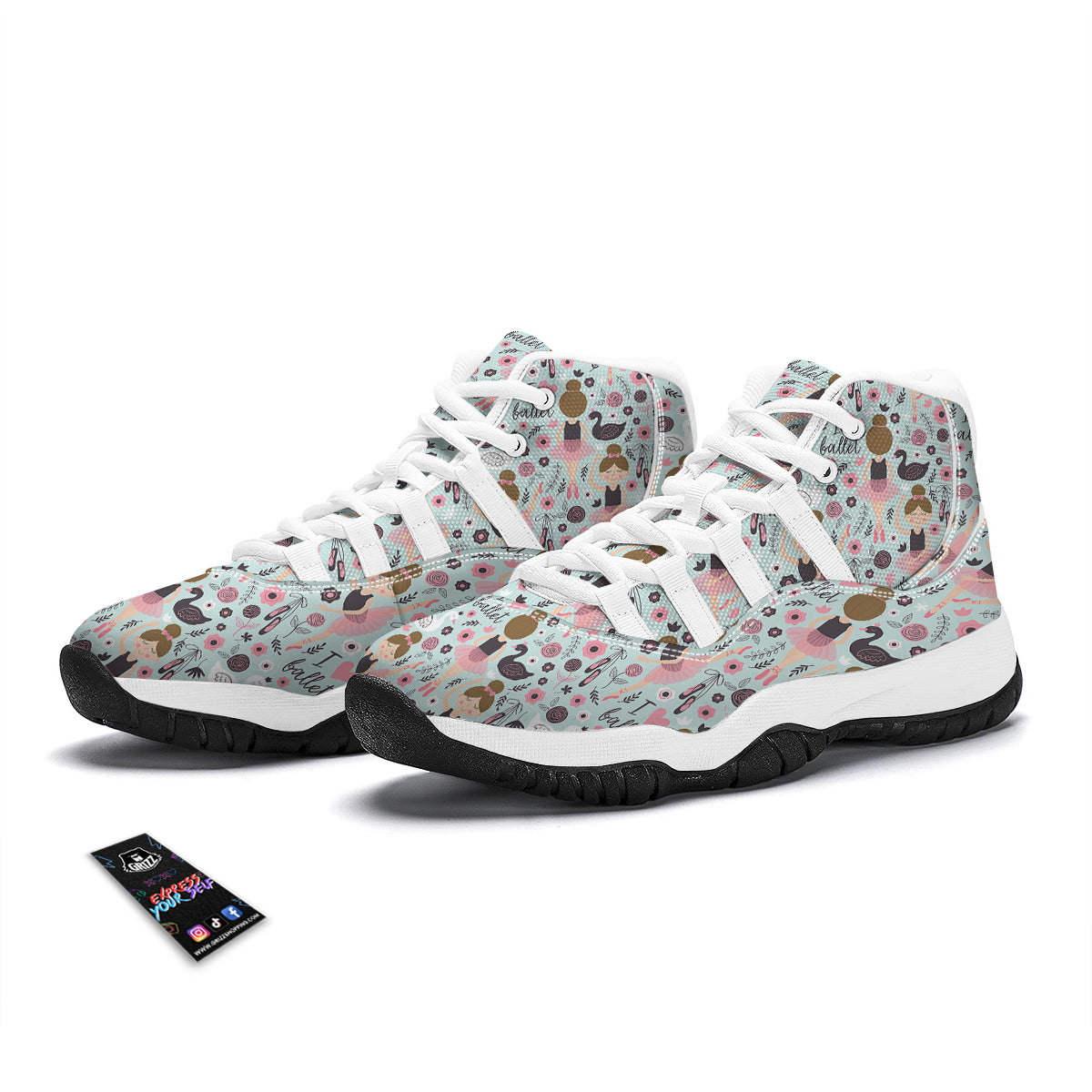 Ballet Girl Pattern Print White Bball Shoes-grizzshop