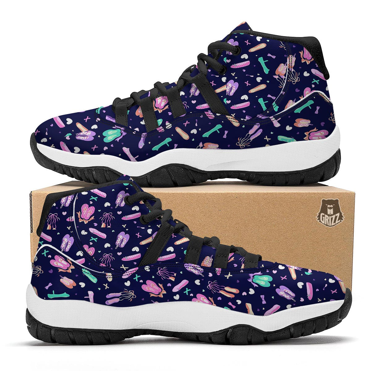 Ballet Pattern Print Black Bball Shoes-grizzshop