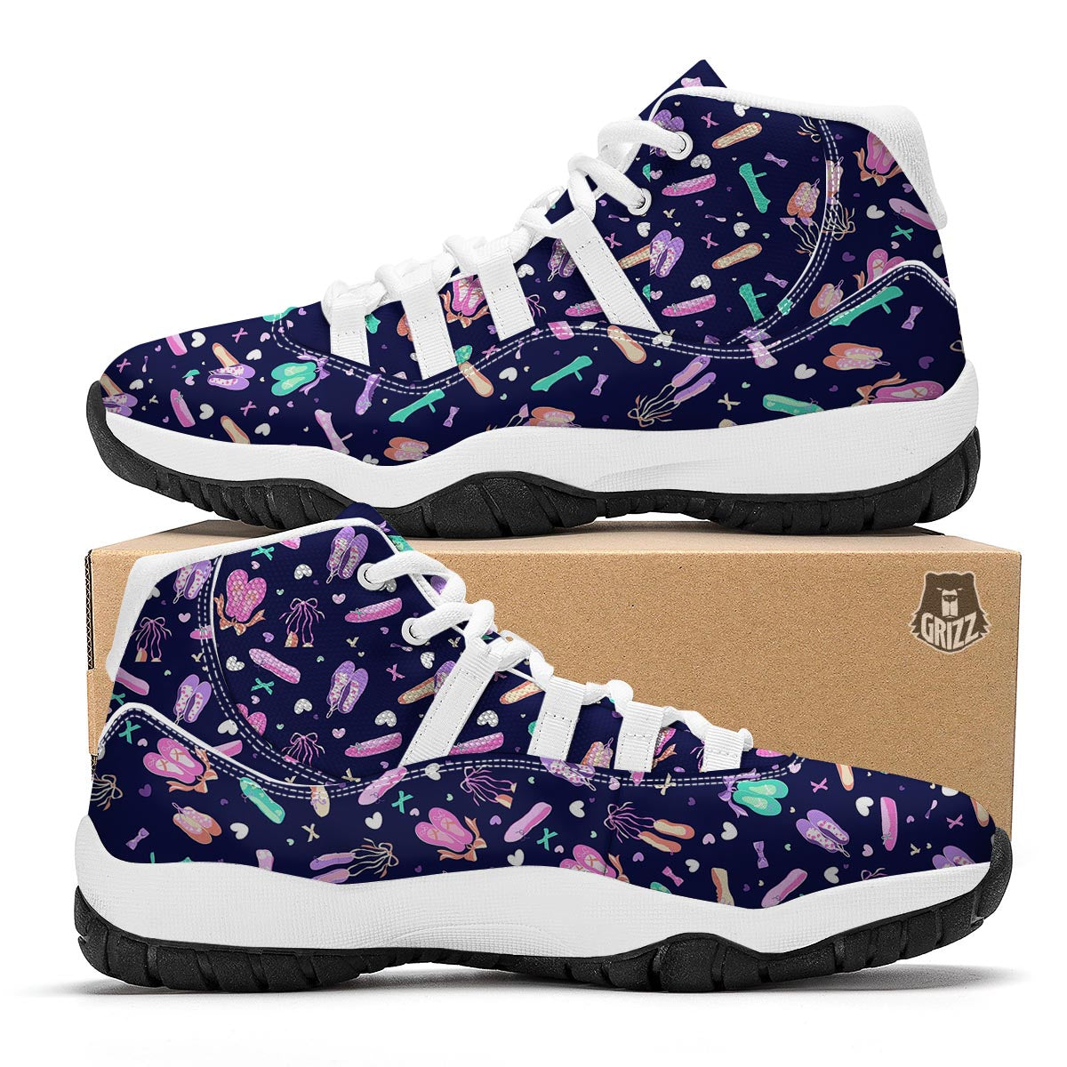 Ballet Pattern Print White Bball Shoes-grizzshop