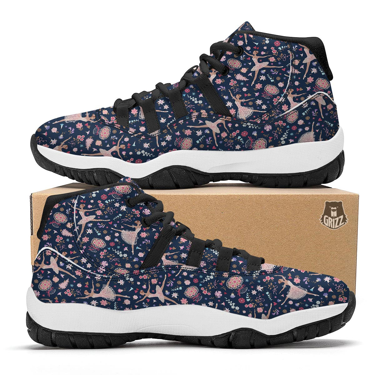 Ballet Print Pattern Black Bball Shoes-grizzshop